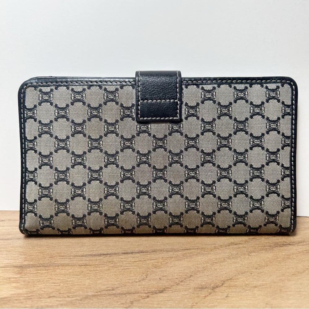 Celine Vintage Macadam Canvas Long Bi-fold Wallet in black with leather trim EUC - Picture 2 of 12